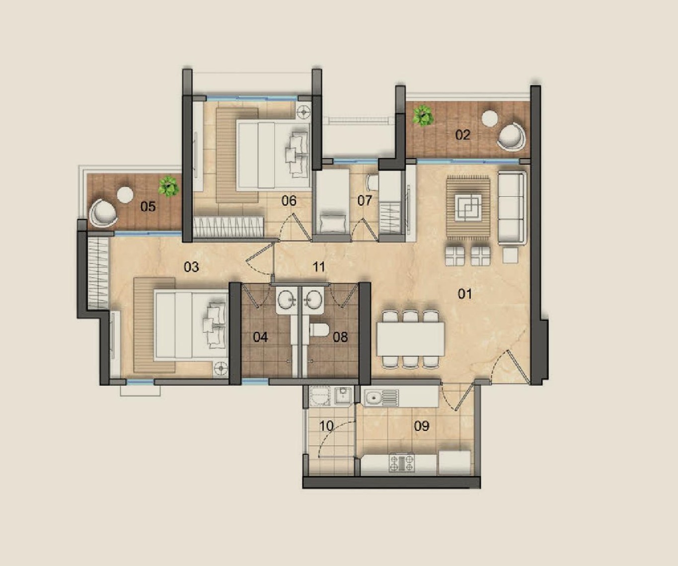3 BHK Floor Plan